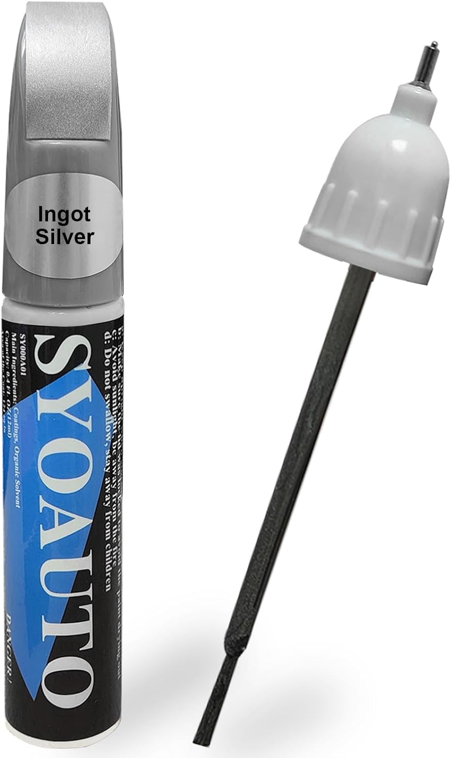 SYOAUTO Ingot Silver UX Touch Up Paint Fit for Ford Auto Touch up Paint Scratch Repair Pen Brush and Tip 2 in 1 Ingot Silver