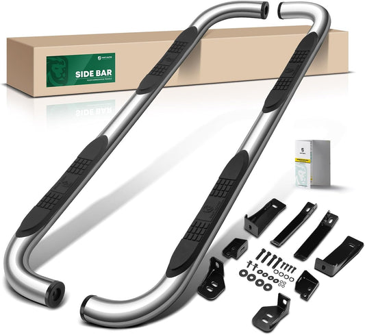 YHTAUTO 3 Inch Running Boards Side Step Bars Fit for 1999-2019 Chevy Silverado & GMC Sierra 1500 LD/2500/3500 - Extended/Double Cab, 90-Degree Bent S/S Polished Cab Side Step Rails, Set of 2