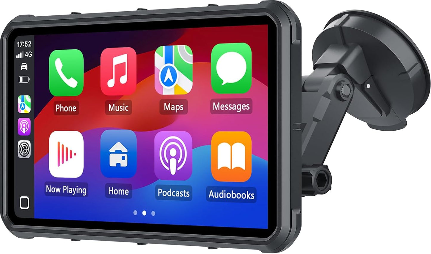 Portable Apple Carplay Screen for Car, 8" Wireless Android Auto Screen with 4K Dash Cam & 1080P Backup Camera, Secure Strong Bracket, Navigation, Bluetooth, Mirror Link, Fits All Vehicles