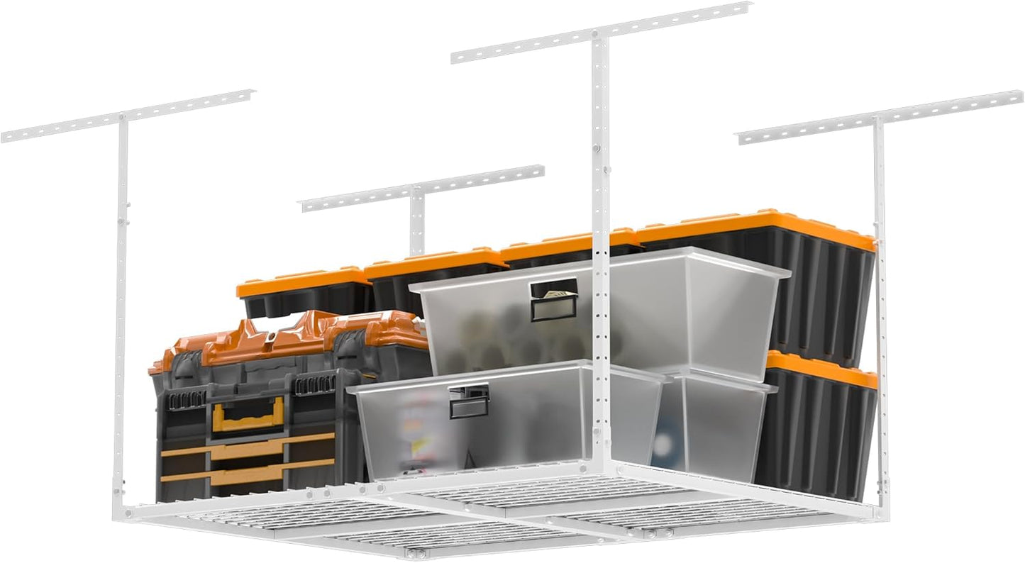 3 x 4FT Overhead Garage Storage Rack,Adjustable Ceiling Storage Racks,Garage Shelving Heavy Duty Storage Organizer System,400lbs Weight Capacity(White)