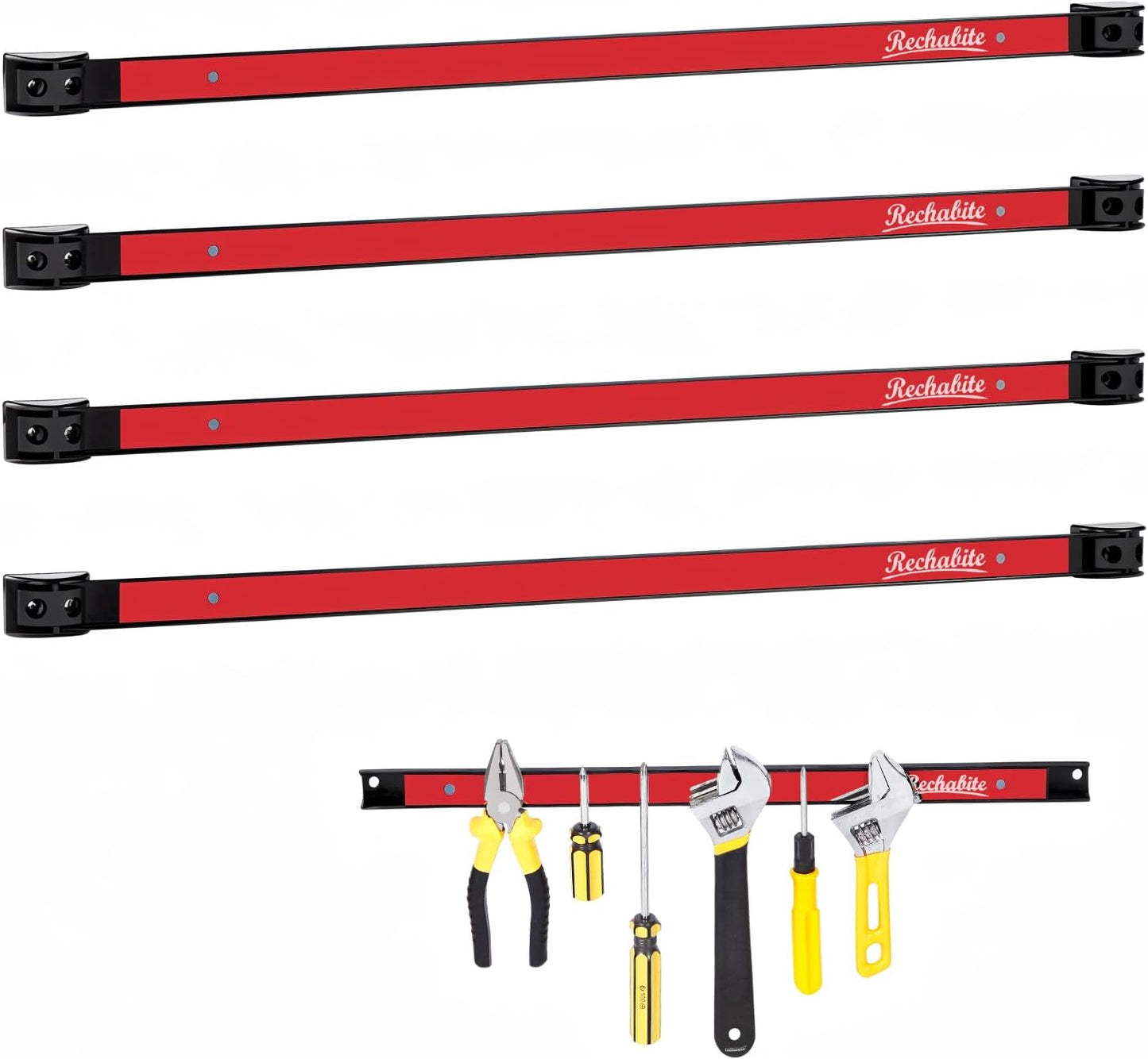 4 Pieces 24" Magnetic Tool Holder Strip, Red Magnet Bar, Metal Tool Organizer Rack for Garage Organization, Easy To Install in Workshop, Mounting Screws Included