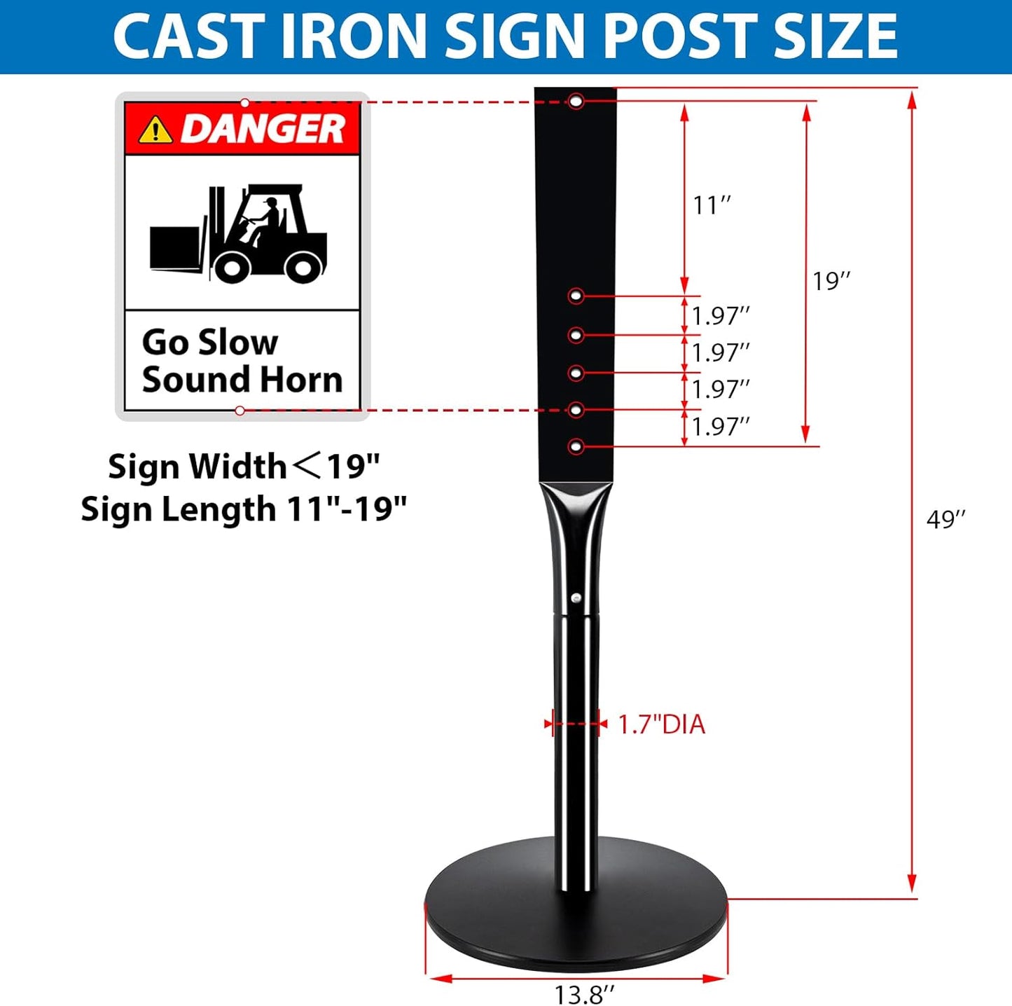2Pack Heavy Duty Parking Sign Post for Outside, 20lbs Cast Iron Base Sign Post for Outdoor Sign Holder, Yard Sign Stand, Street Sign Post, 49" Height, Black