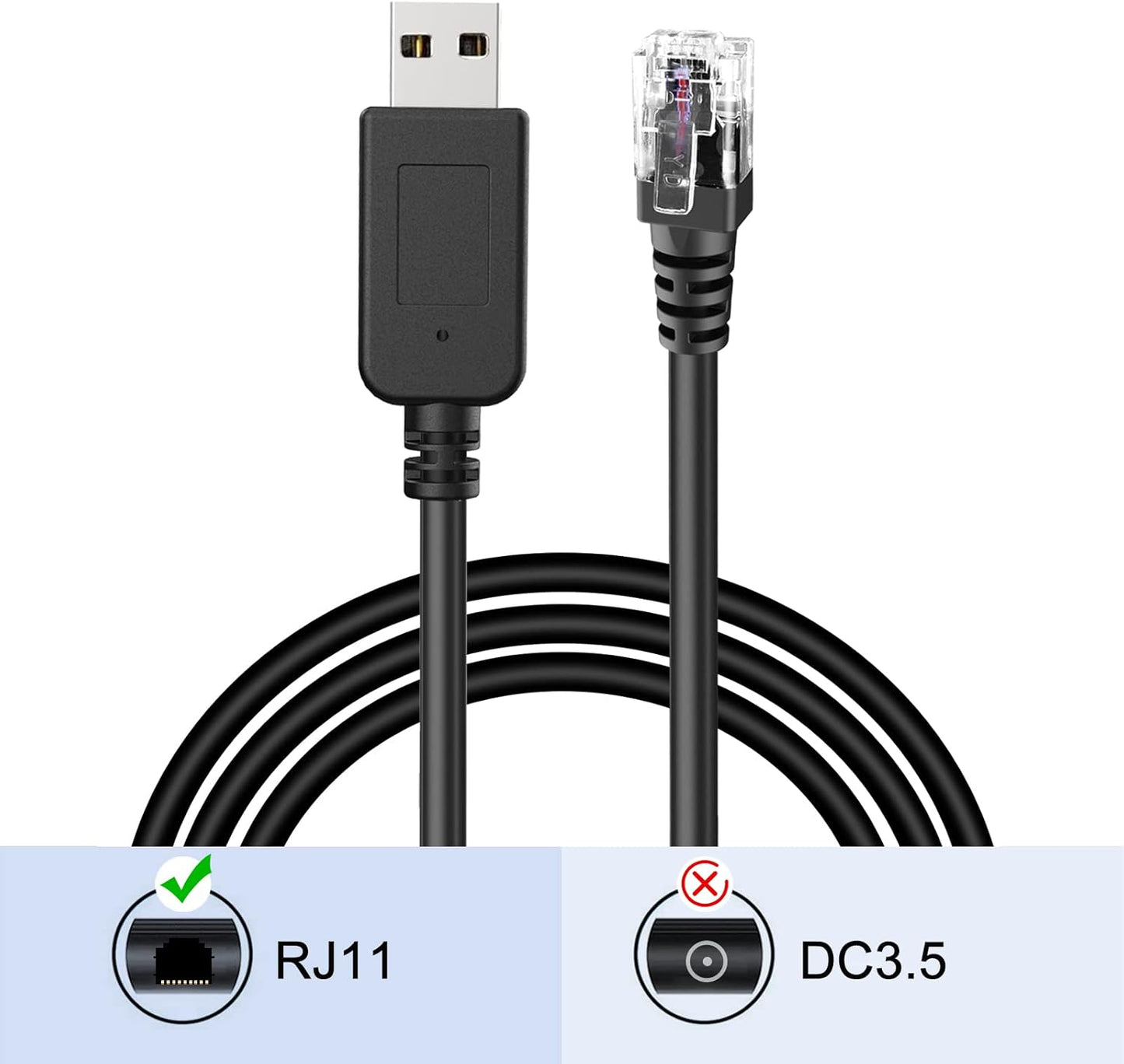Radar Detector Cable, USB to RJ11 Plug Cable,for Escort Radenso XP Uniden Beltronics Cobra Whistler Radar Detector,Replacement Power Cable for Radar Detectors.(RJ11-6.56ft)