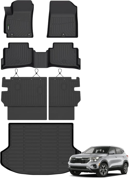 ANBINGO® Floor Mats & Backseat Cargo Liner for Kia Seltos 2024 2025 2026, TPE All Weather Mats 2024 2025 2026 Seltos S, LX, SX, X-Line, Cargo Tray in The Highest Position (Only for U.S.A. and Canada)