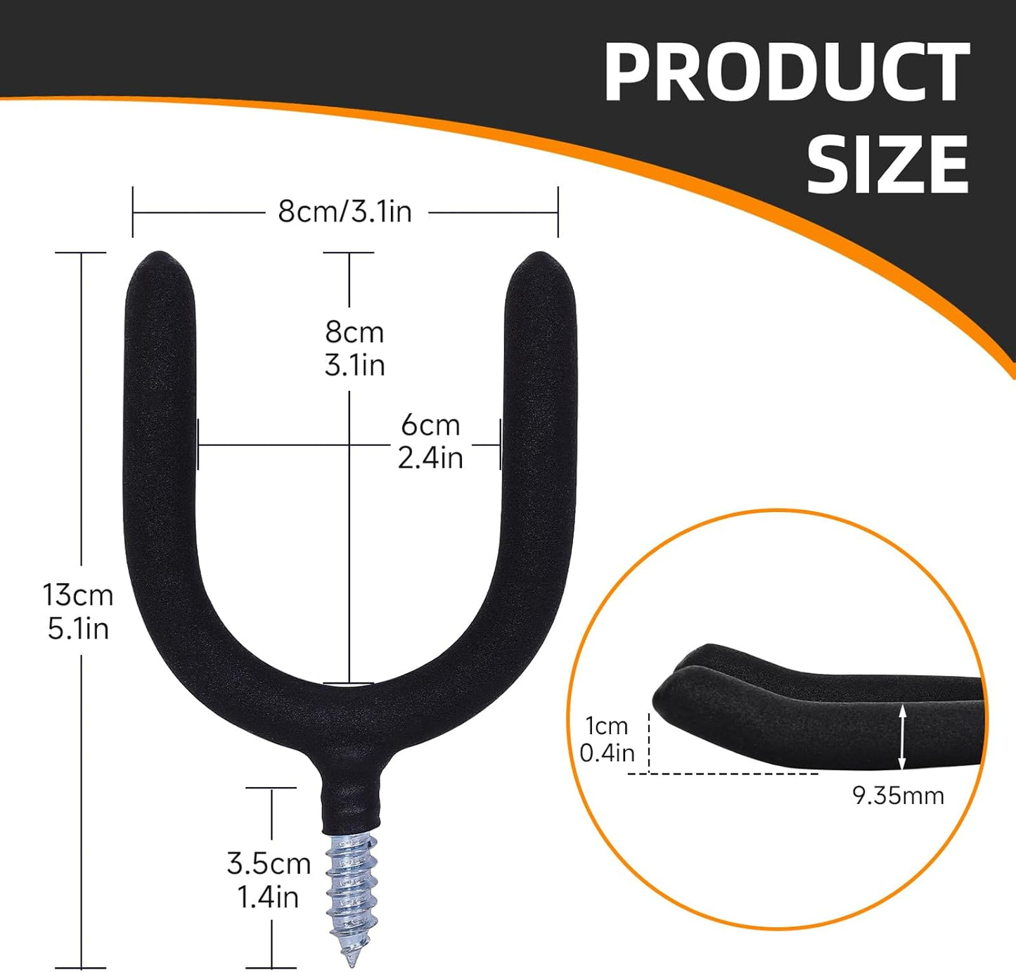 6 Pack Garage Storage System Steel U Hooks with Anti-Slip Coating Home Improvement and Organization Screw in Hooks Easy Wall Mounting Heavy Duty Bike and Ladder (Black, 6 Pack)