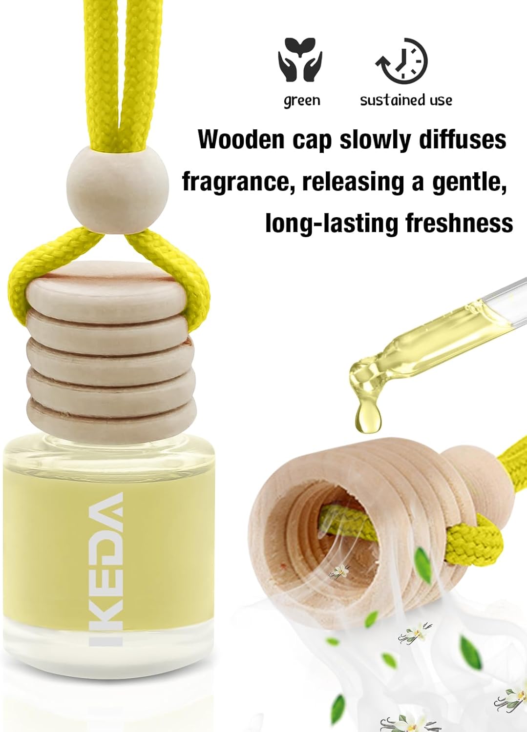 IKEDA Car Air Freshener, Car Fresheners for Men & Women, 45+Day Long Lasting Fragrance Hanging Air Fresheners Scents, with Clip, Perfect for Auto and Home,10ml, Vanilla