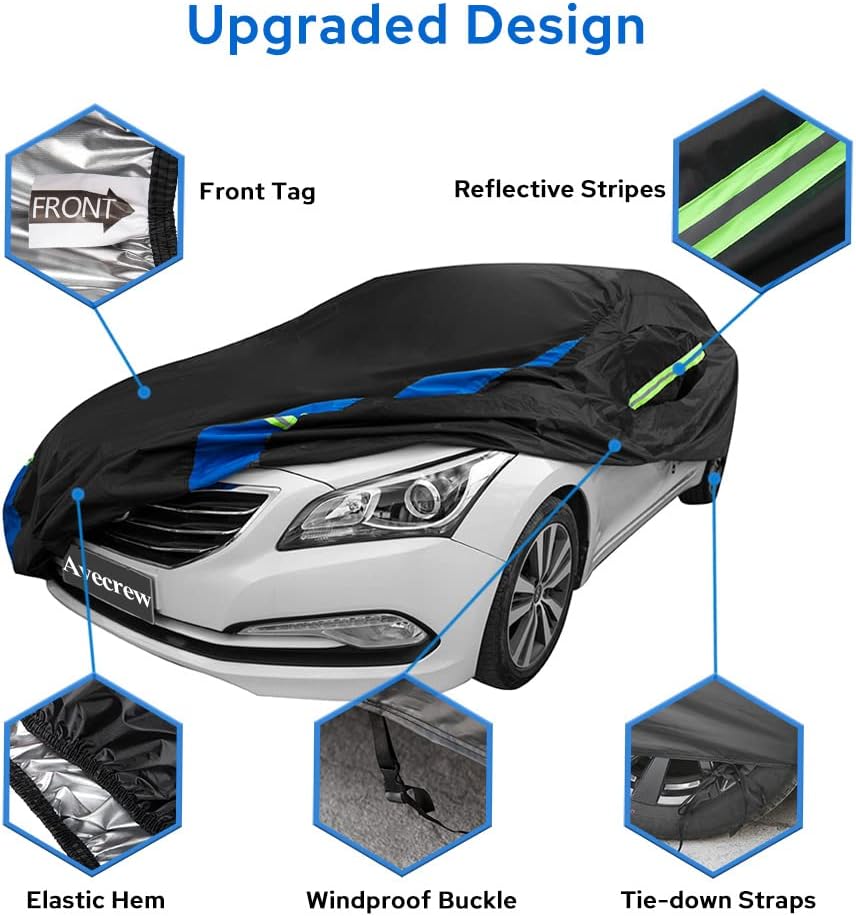 Avecrew Car Cover Waterproof All Weather for Automobiles, Outdoor Heavy Duty Full Exterior Covers for Sedan(194"-208")
