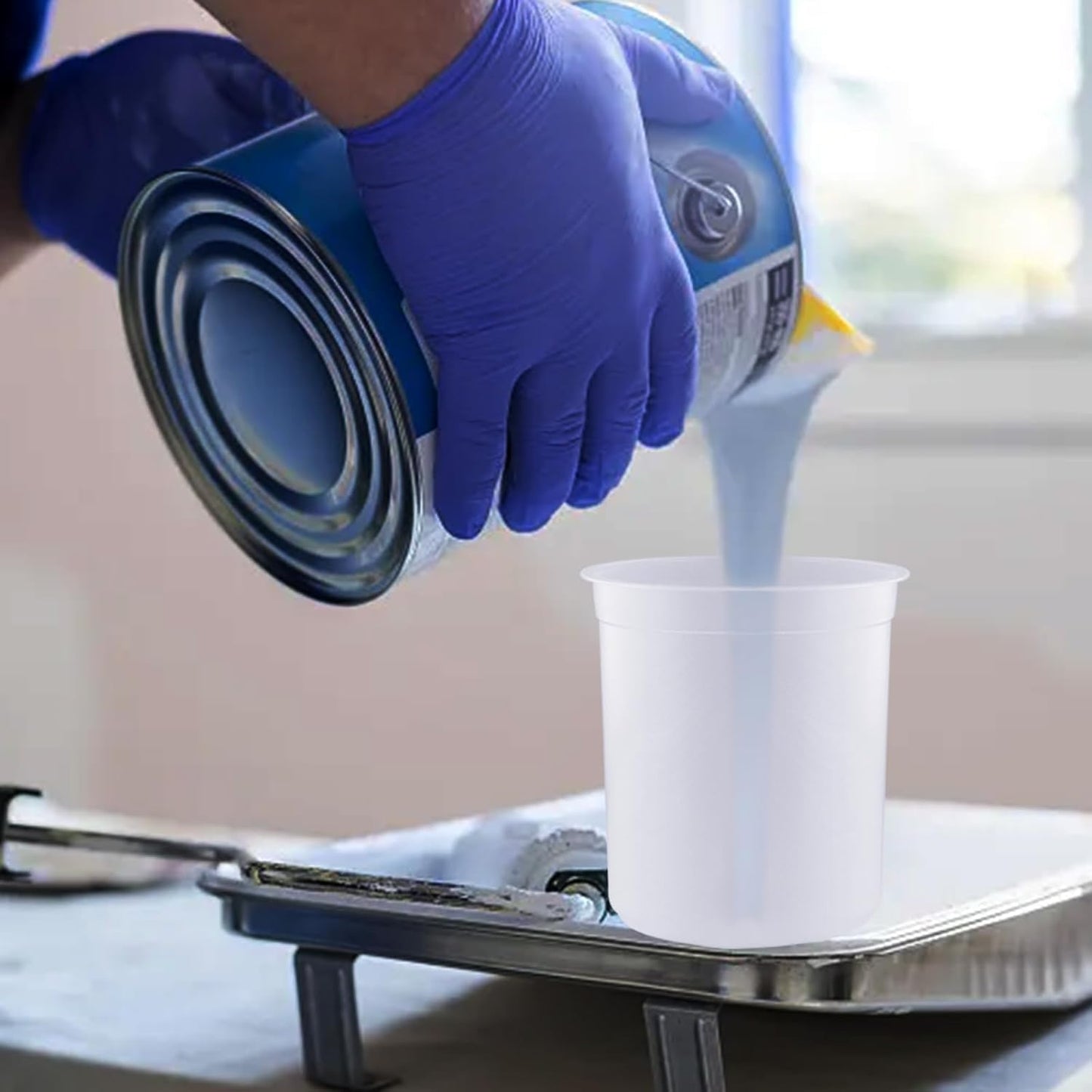 Disposable Paint Cups for Automotive Paint Gun, HVLP Paint Spray Gun 27 Ounce (800ml) Kit with 50 Cups and Lids Systerm, 1 Hard Cup with Retainer Ring and 10 Plugs