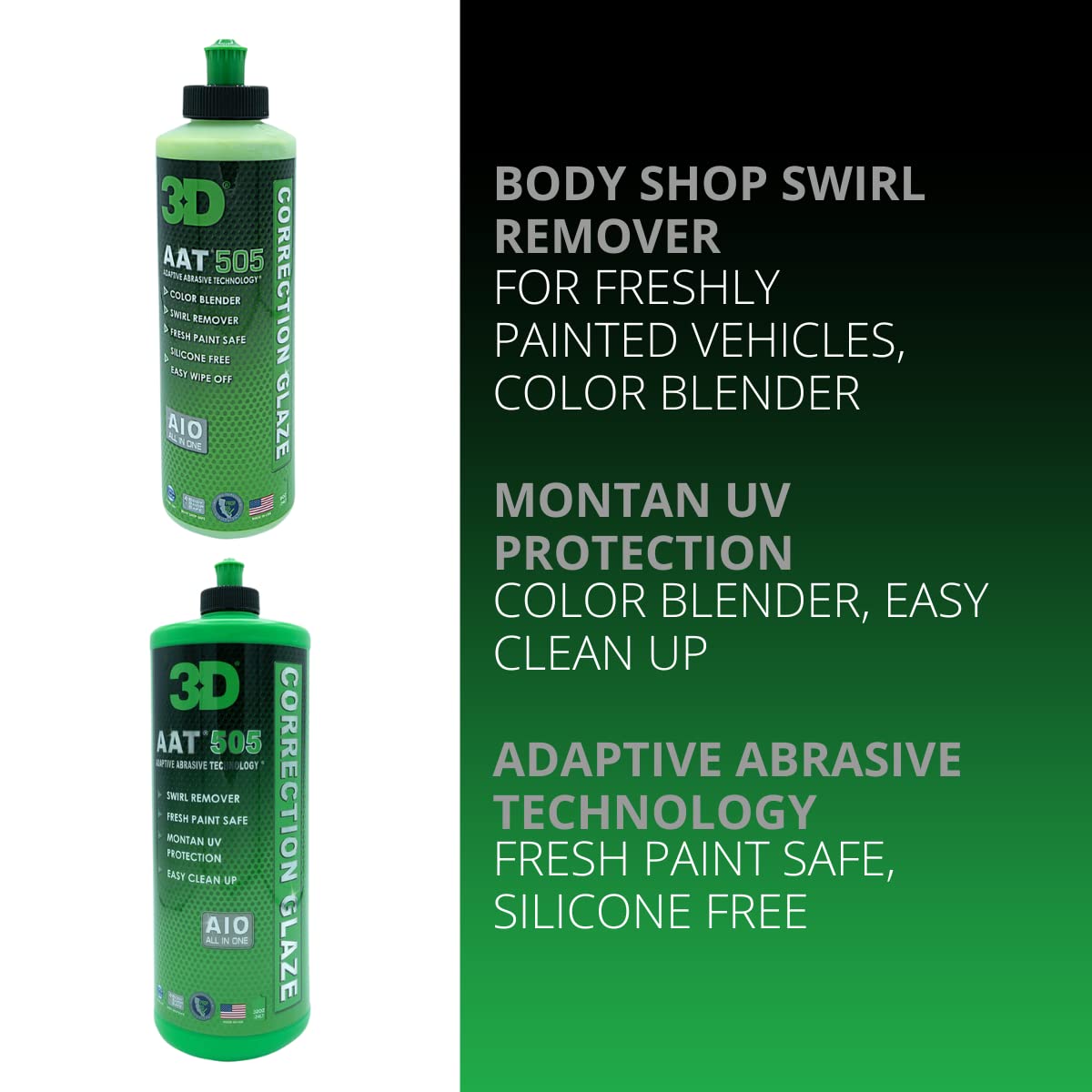 3D AAT 505 Correction Glaze - 32oz - Body Shop Swirl Remover for Freshly Painted Vehicles - Montan UV Protection - Easy Clean Up - Adaptive Abrasive Technology