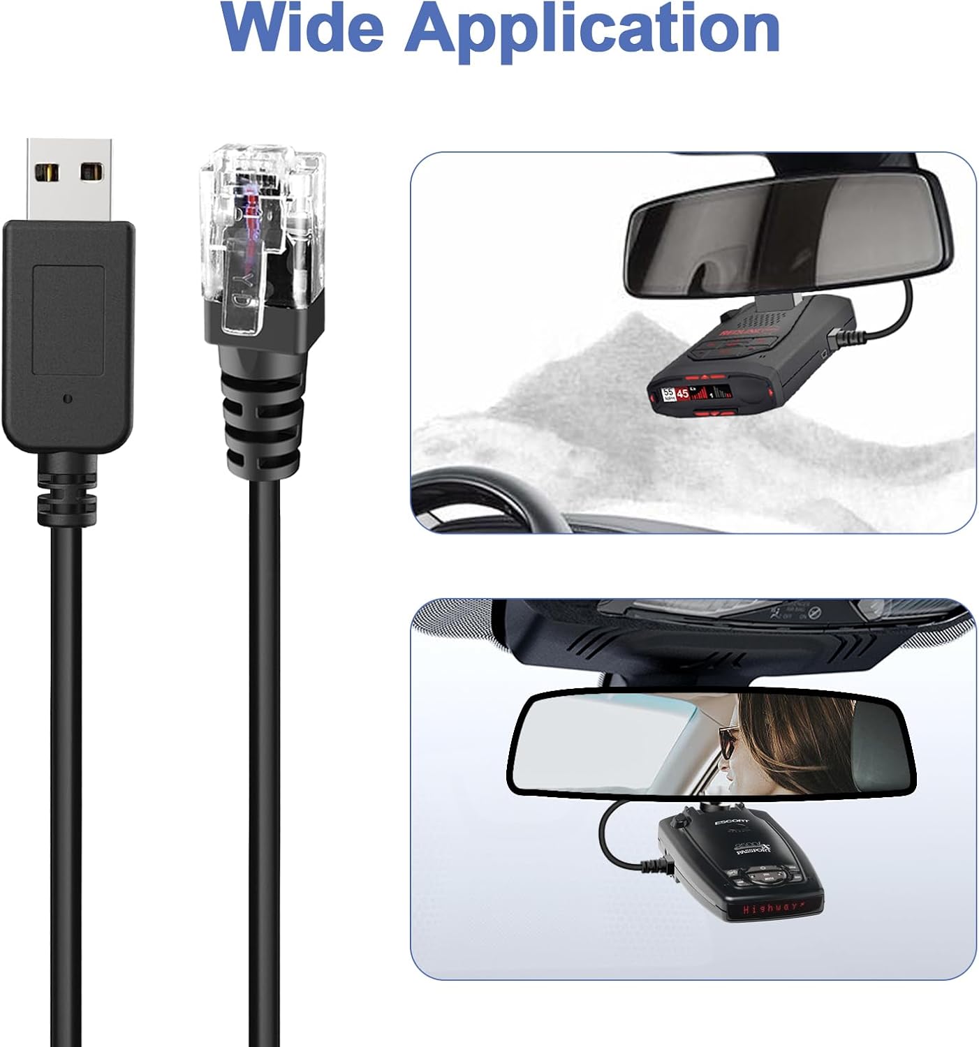Radar Detector Power Cable, USB to RJ11 DC3.5 Cable,Replacement Radar Detectors Power Cable,for Escort Unide Radenso XP Beltronics Cob'r'a Whistler Radar Detector (RJ11-3.3FT)