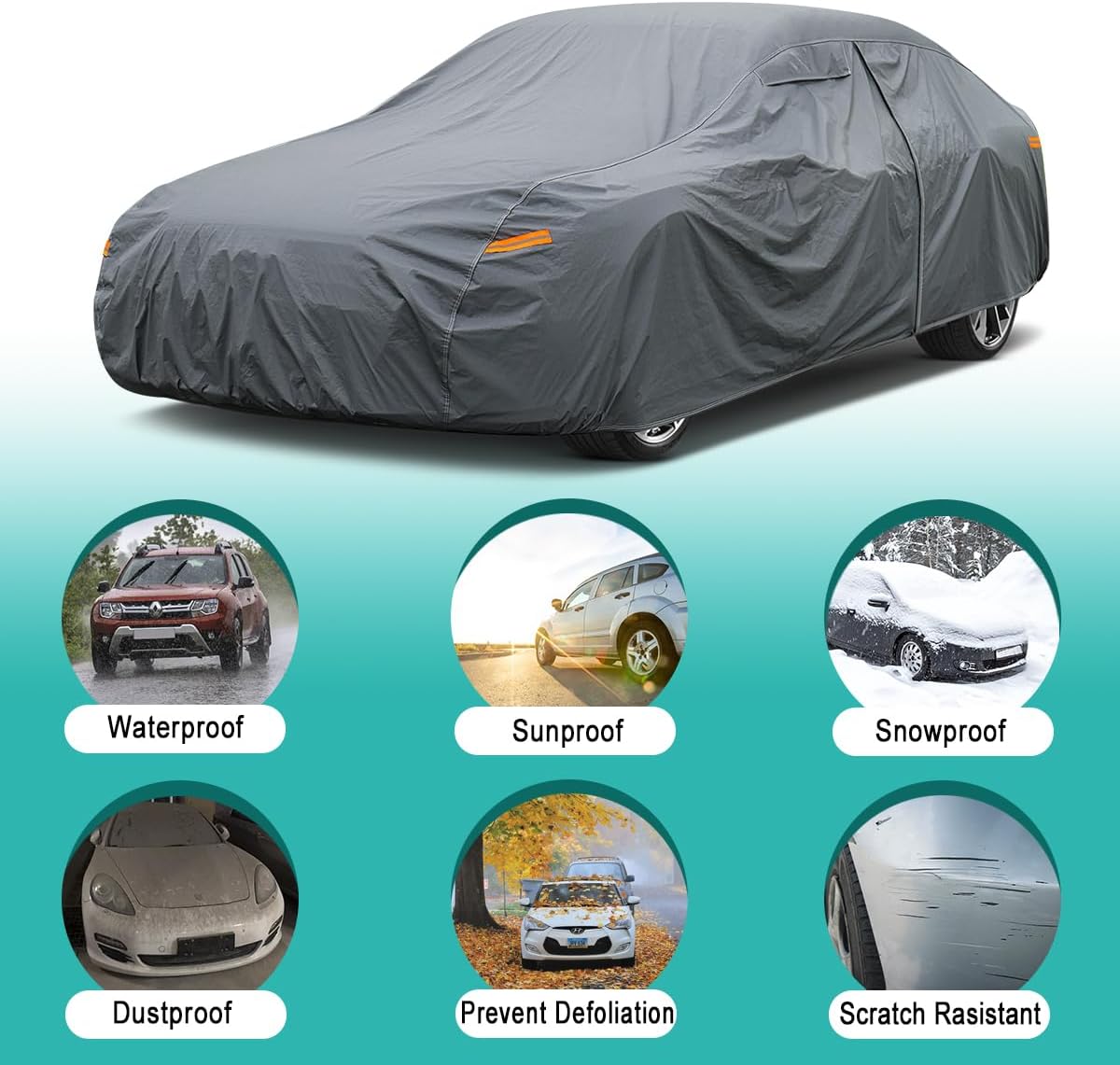 16 Layers Car Cover Waterproof All Weather, Heavy Duty Outdoor Car Cover Universal Fit Sedan Coupe Chevrolet Caprice, Buick Roadmaster/Riviera, Ford Crown Victoria, Cadillac DTS etc.