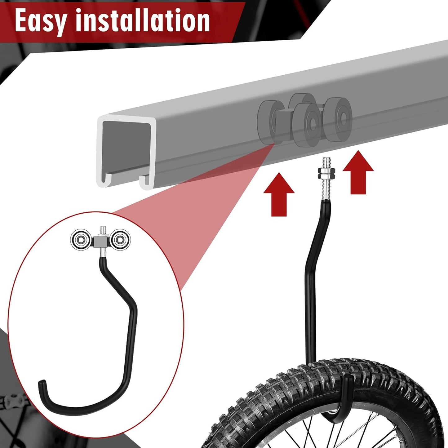 Shimeyao 8 Pcs Machine Thread Bicycle Storage Hook with Nut Heavy Duty Bike Hooks M10 x 1.5 Machine Threading Hook Rubber Coated Bicycle Hanger for Hanging Large Mountain Bike Tire (4.92 Inch,Black)