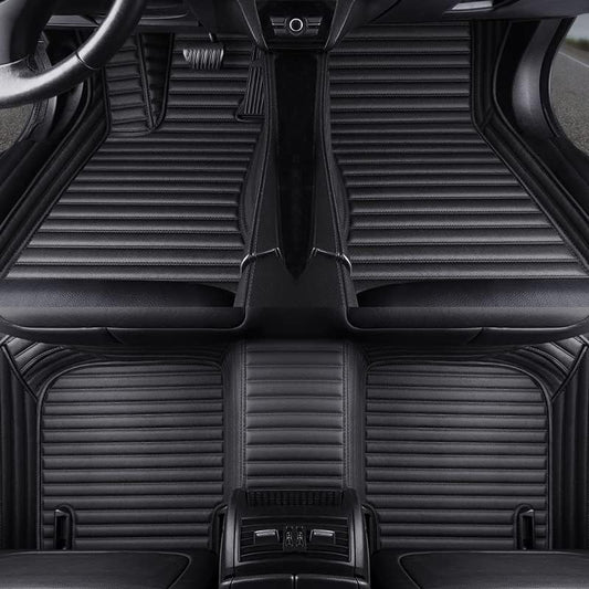 Custom All-Weather Protection Luxury Leather Floor Mats for Cars SUVs Trucks According Anti-Slip Leather Floor mats ﻿ (43,Striped Black)