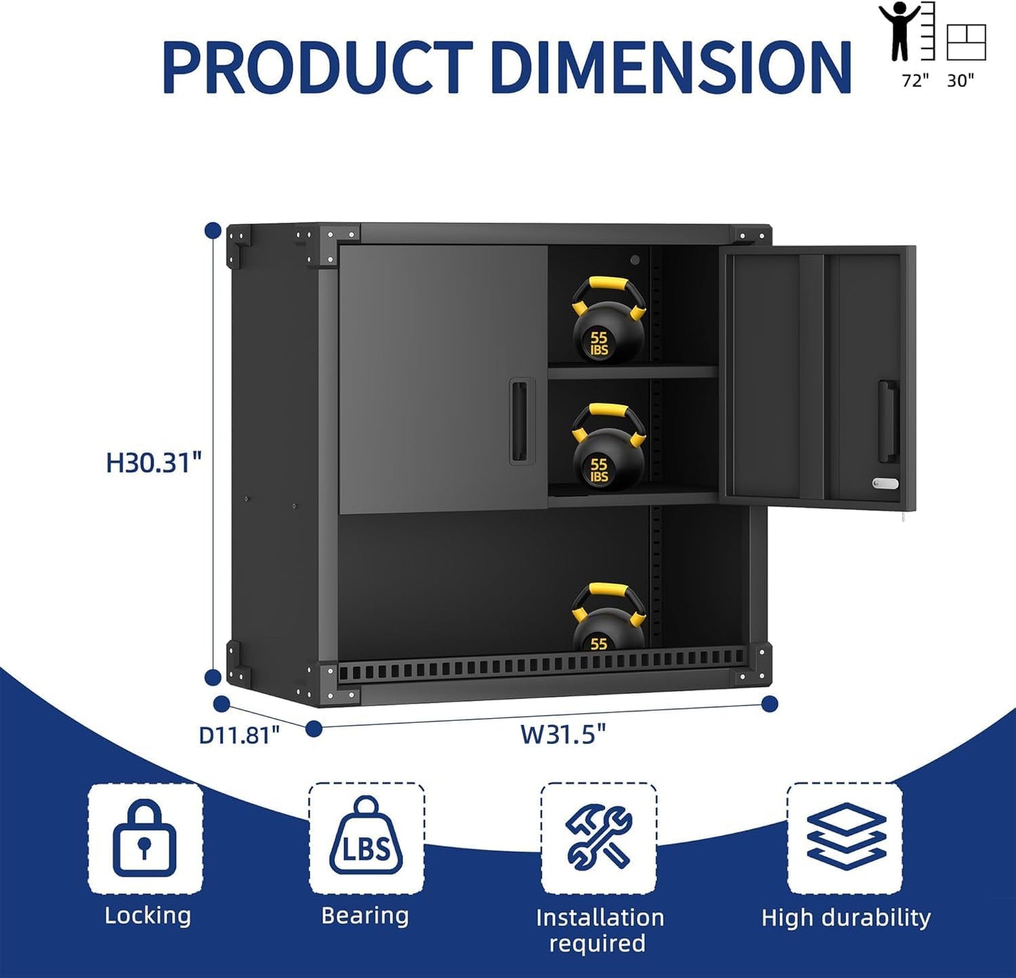 Garage Wall Cabinet,Metal Wall Cabinet with Doors and Adjustable Shelves,Steel Utility Wall Mounted Tool Cabinets for Home,Office,Kitchen,Warehouse