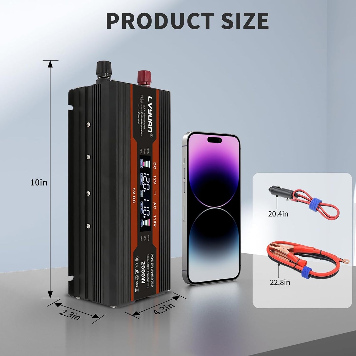 1000W/2000W (Peak) Car Power Inverter 12v to 110v DC to AC Converter with Dual AC Outlets LCD Display,1000 Watt Power Inverters for Vehicles Car RV Truck