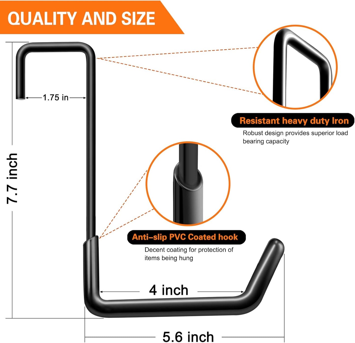 Rafter Hanger Large S Garage Hooks Bike Storage System Holder Organizer, with Non Slip Coating, for Organizing Hanging Basket, Ladders,Bicycle Wheel,Ropes and Bulk Items (6Pack, Black)