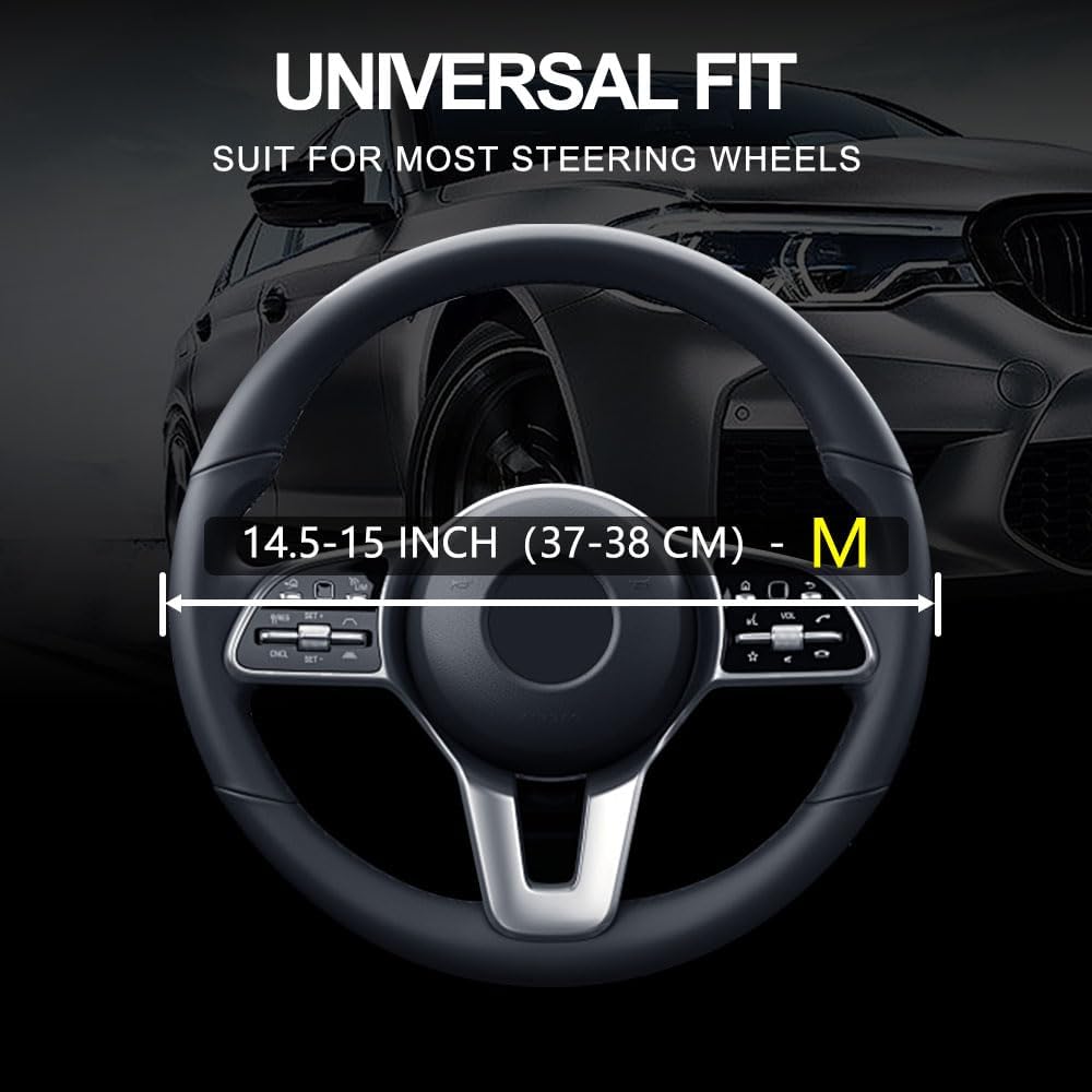 Leather Car Steering Wheel Cover, Non-Slip Car Wheel Cover Protector Breathable Microfiber Leather Universal Fit for Most Cars (Green)