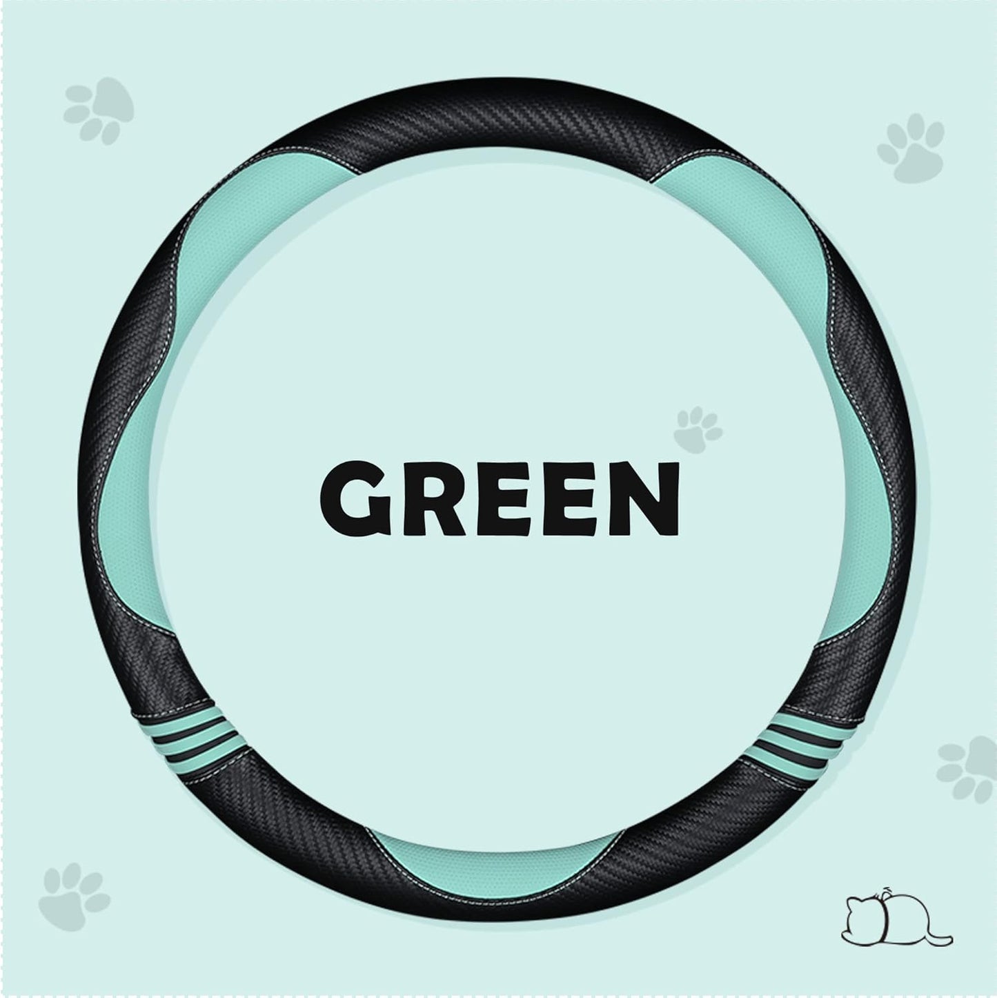 Car Steering Wheel Covers for Women Girl Padded Carbon Fiber PU Leather Cute Cartoon Auto Interior Accessories for Jeep, Truck, Universal, Anti Slip, Green, Large Size 15.5-16"(39-41cm)