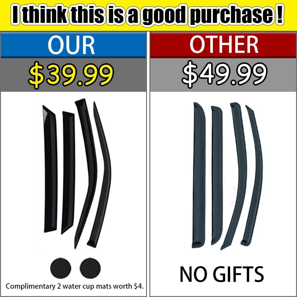 Rain Guards for Kia Sportage 2017-2022, Tape-on Side Window Deflectors for Kia Sportage, Window Visors for Kia Cars,for Kia Car Accessories 4 Rain Guards ＆ 2 Car Coasters