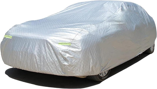 Sojoy Car Covers All Weather Waterproof Car Covers Soft Aluminum Car Cover for Automobiles,Dustproof/Snowproof/Windproof/Scratchproof/UV Protection Sedan Covers with Storage Bag 177"-215" (XXL)