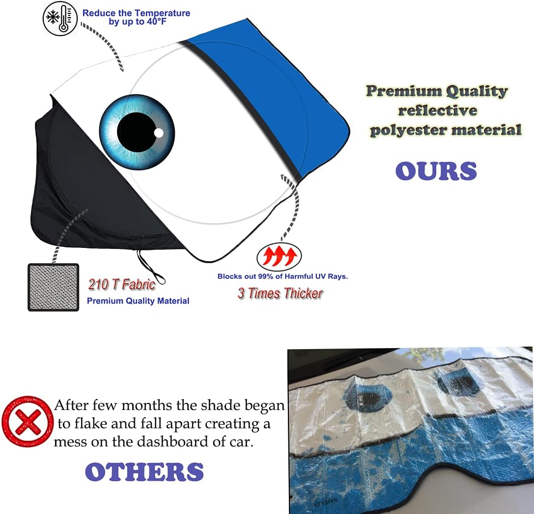 Gven Windshield Sun Shade 2025 Windshield Cover Sun Shade Automotive Interior Sun Protection Front Windshield Car Eyes Sun Visor Protector Blocks UV Rays Keep Your Vehicle Cool (Blue, XL)