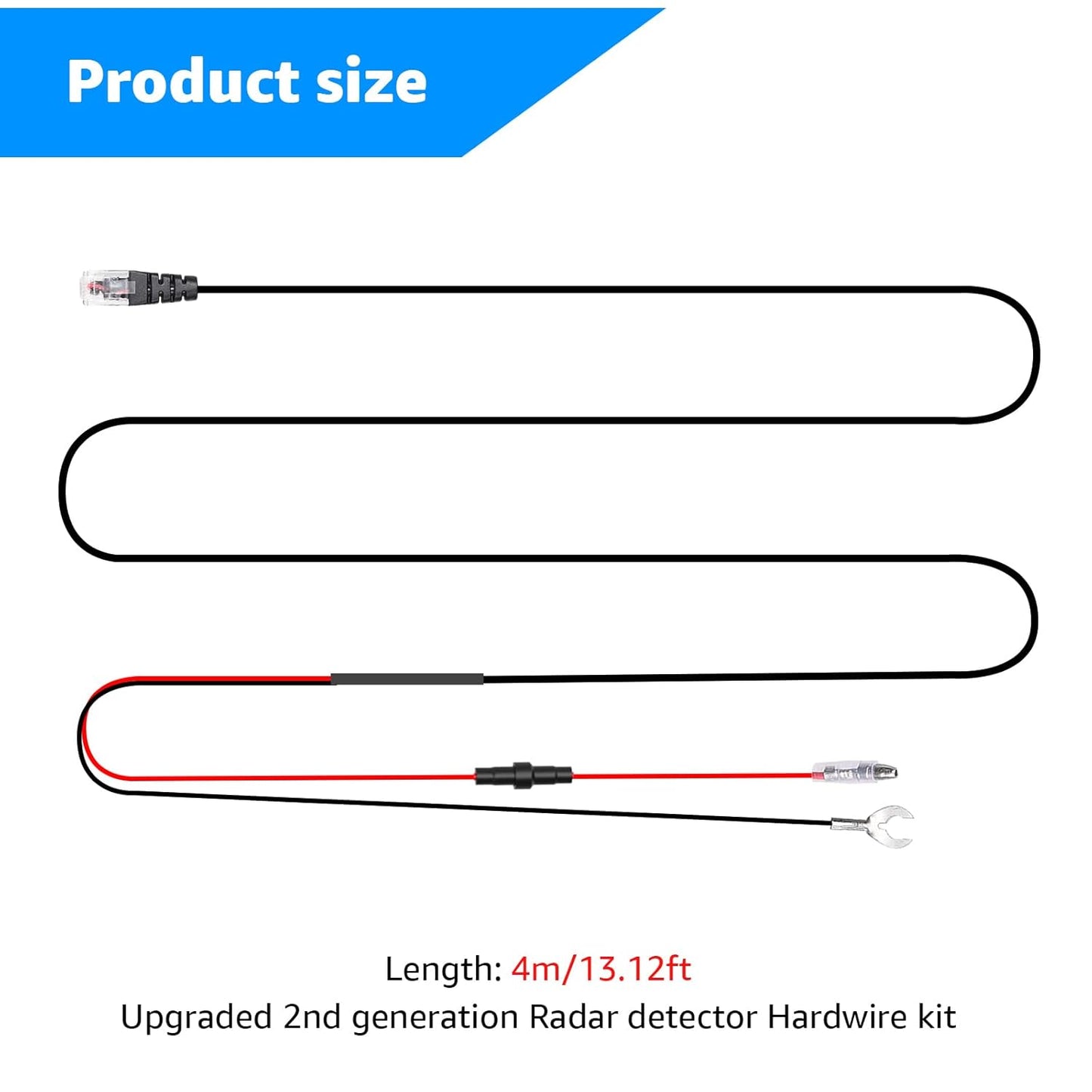 Radar Detector Hardwire Kit,Compatible with Escort Valentine One Uniden Beltronics Cobra,with RJ-11 Telephone Style Jack Direct Wire Wiring Kit Multiple Fuse Sizes Power Cord Cable