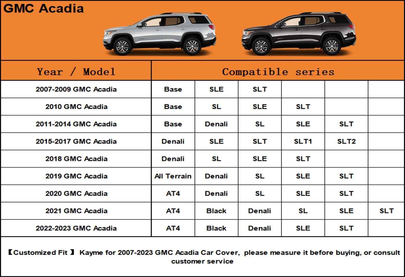 Kayme 6 Layers SUV Car Cover Custom Fit for GMC Acadia (2007-2025) Waterproof All Weather for Automobiles, Outdoor Full Cover Rain Sun UV Protection.Silver