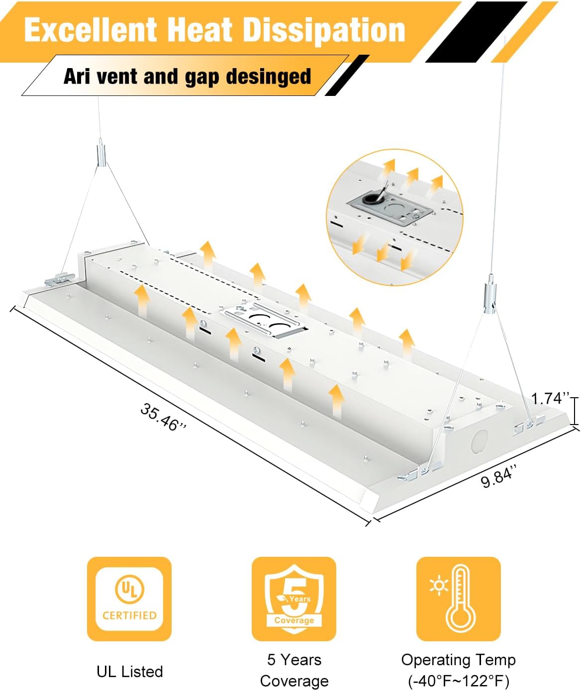 300W LED Linear High Bay Light, 45000LM Linear High Bay Shop Light Commercial 120-277V, 5000K High Bay Lights for Warehouse, Garage Factory, UL Listed, 5 Years Warranty, 4 Pack