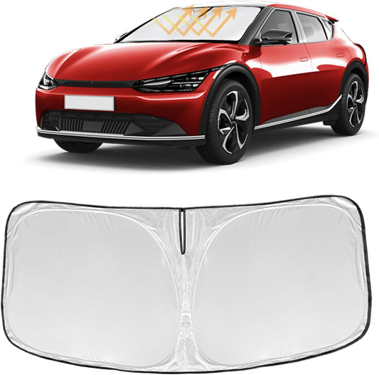 Sunshade for EV6 Windshield Sun Shade Custom Fit for Kia EV6 2022 2023 2024 2025 Accessories 2 Layers Front Window Shield Sun Visor 240T Material Windshield Cover Protector Block UV Rays Heat