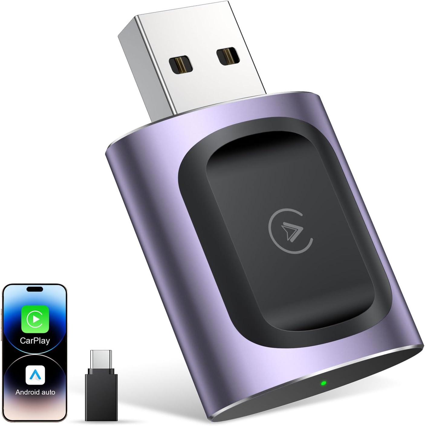 AuroraLink Wireless Carplay & Android Auto Adapter 2-in-1 Stable & No Delay Carplay Wireless Adapter Convert Wired to Wireless Car Play Dongle for iOS 10+/Android 11+ (Purple)