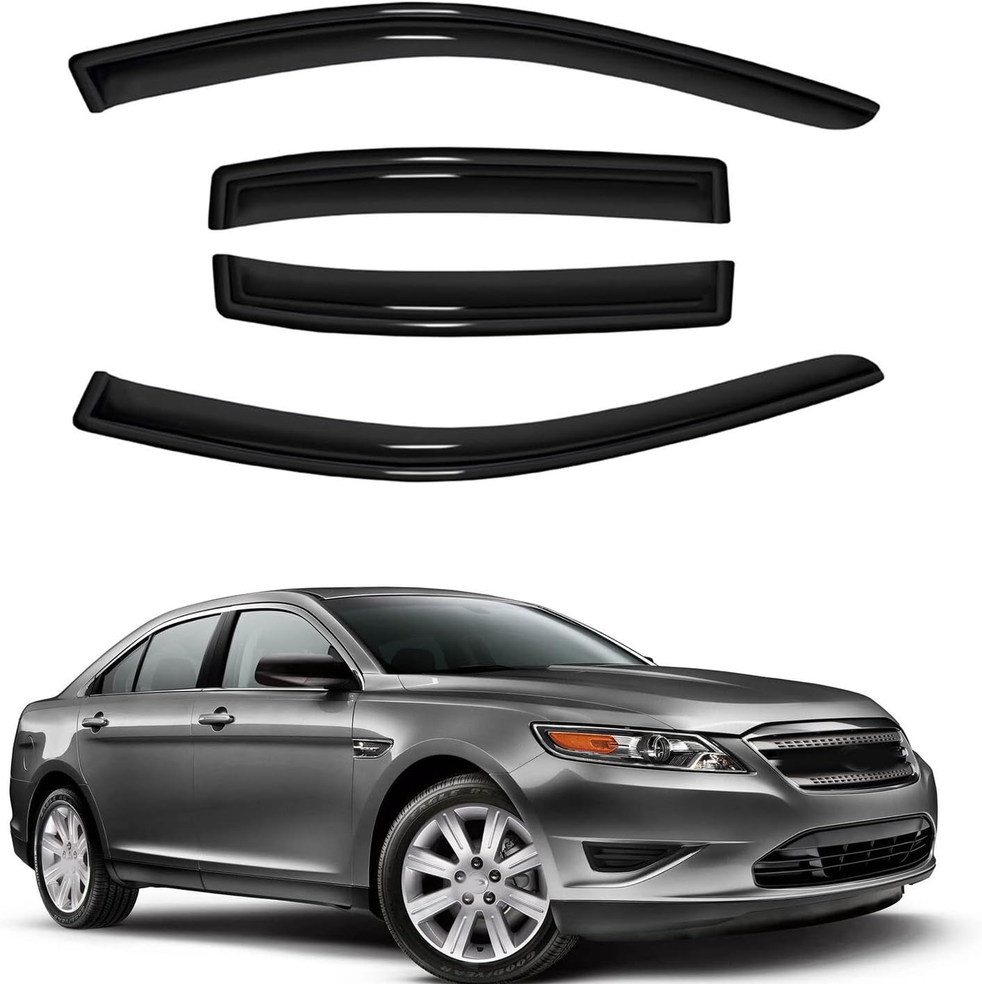 4pc Sun Rain Guards Window Visor Wind Deflector Compatible with 2010-2018 Ford Taurus Smoke 94194