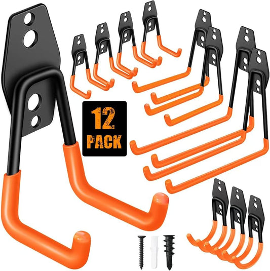 Garage Hooks Pack of 12, Garage Storage System Hooks for Hanging Ladders, Bicycles, Power Tools and More Tools