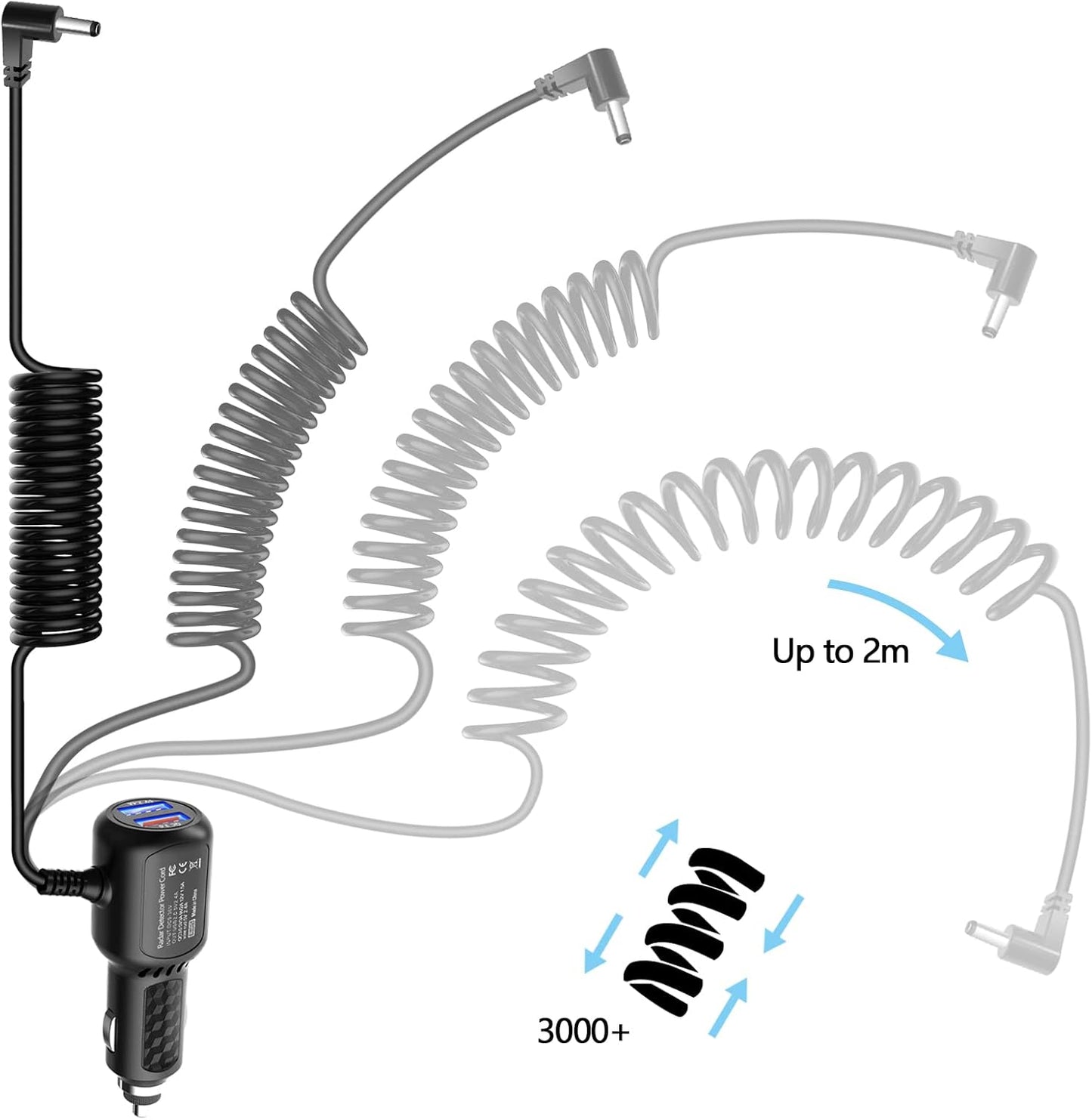 Radar Detector Power Cord,for Uniden Escort Valentine Beltronics Passport Cobra etc Radar Detector,with Dual USB QC3.0 Quick Charger (DC3.5)