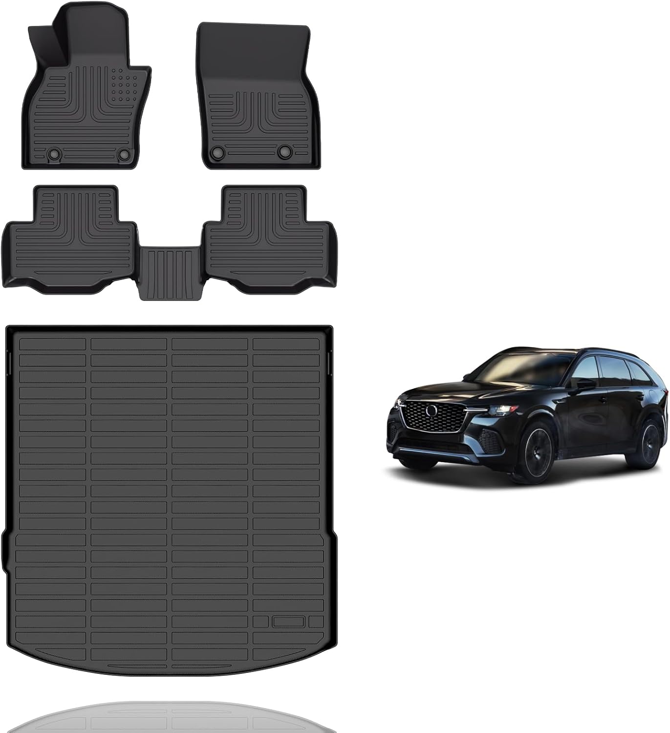 All Weather Floor Mats and Cargo Liners Set Fit for Mazda CX-70 & CX70 PHEV 2025 TPE Car Mats Waterproof Anti-Slip Rubber Trunk Liners CX70 Accessories