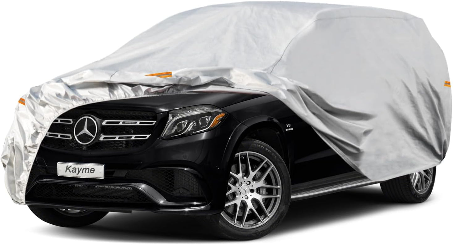 Kayme 6 Layers SUV Car Cover Waterproof All Weather for Automobiles, Outdoor Large SUV Cover Rain Sun UV Protection, Universal Fit for BMW X7, Buick Enclave, Lexus LX570, Mercedes GLS (201-206 inch)