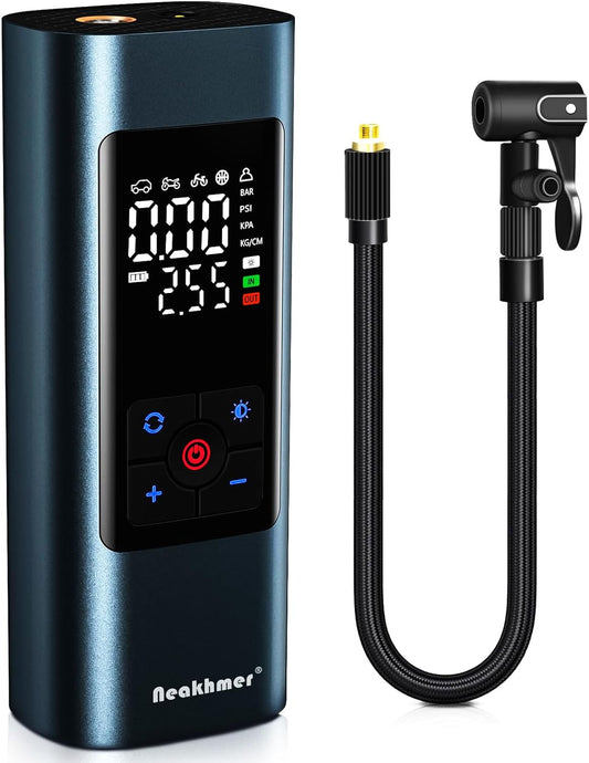 Tire Inflator Portable Air Compressor: Cordless Air Pump for Car Tires 150PSI - Tire Pump with Pressure Gauge for Car Bike Motorcycle Balls (Black blue)