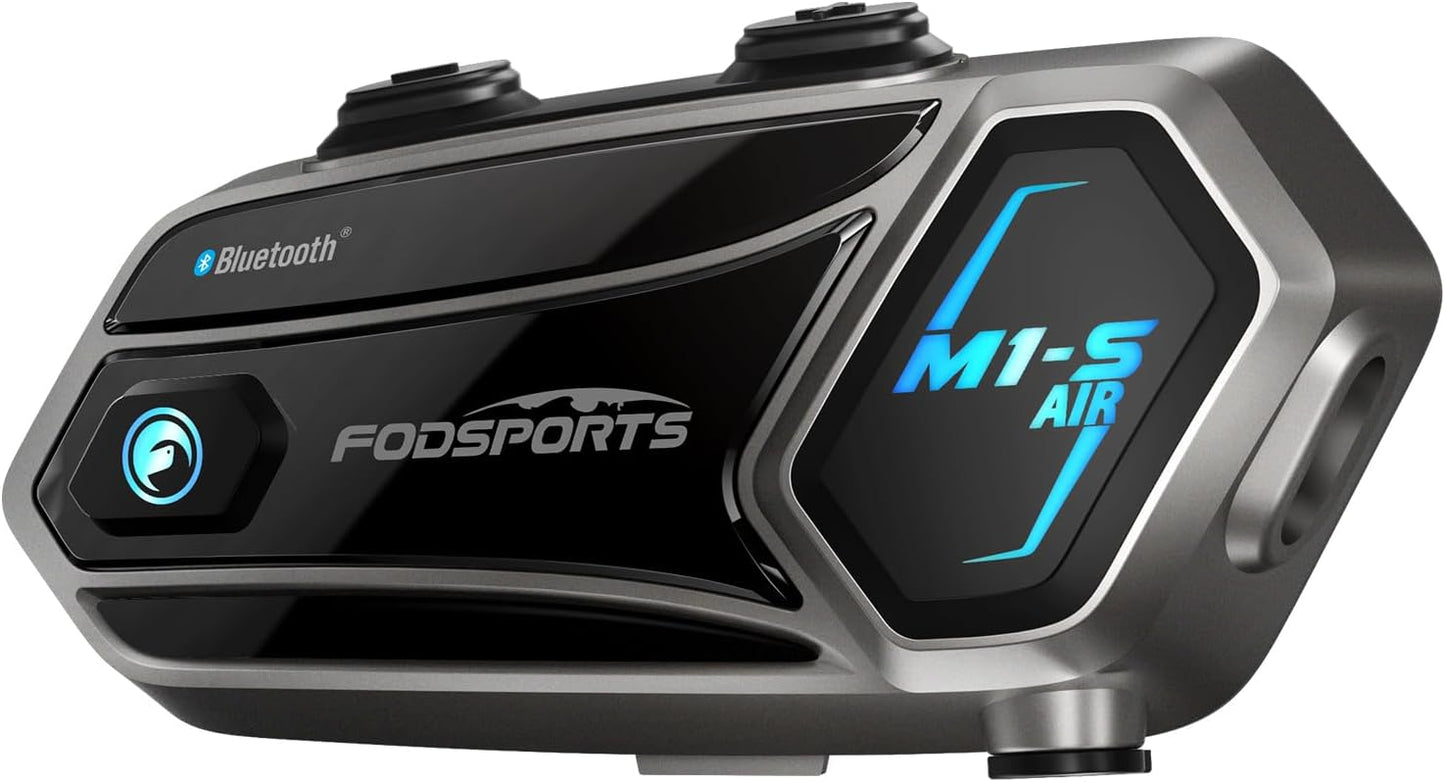 Fodsports M1-S Air Motorcycle Bluetooth Headset with Music Sharing, 4-Way Motobike Intercom, 1000 m Group Helmet Communication System, Quick Pairing/FM Radio/Handsfree/Stereo Music(1 Pack)