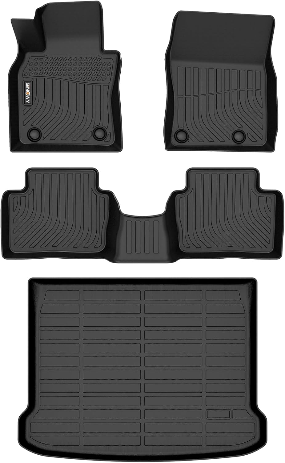 GINOWY- Floor Mats & Cargo Liner for Mazda 3 FWD 2019-2024 2025 Only for Hatchback, TPE All Weather Protection Car Mats for Mazda 3 Non-Slip Trunk Mat Waterproof Heavy Duty Accessories Black