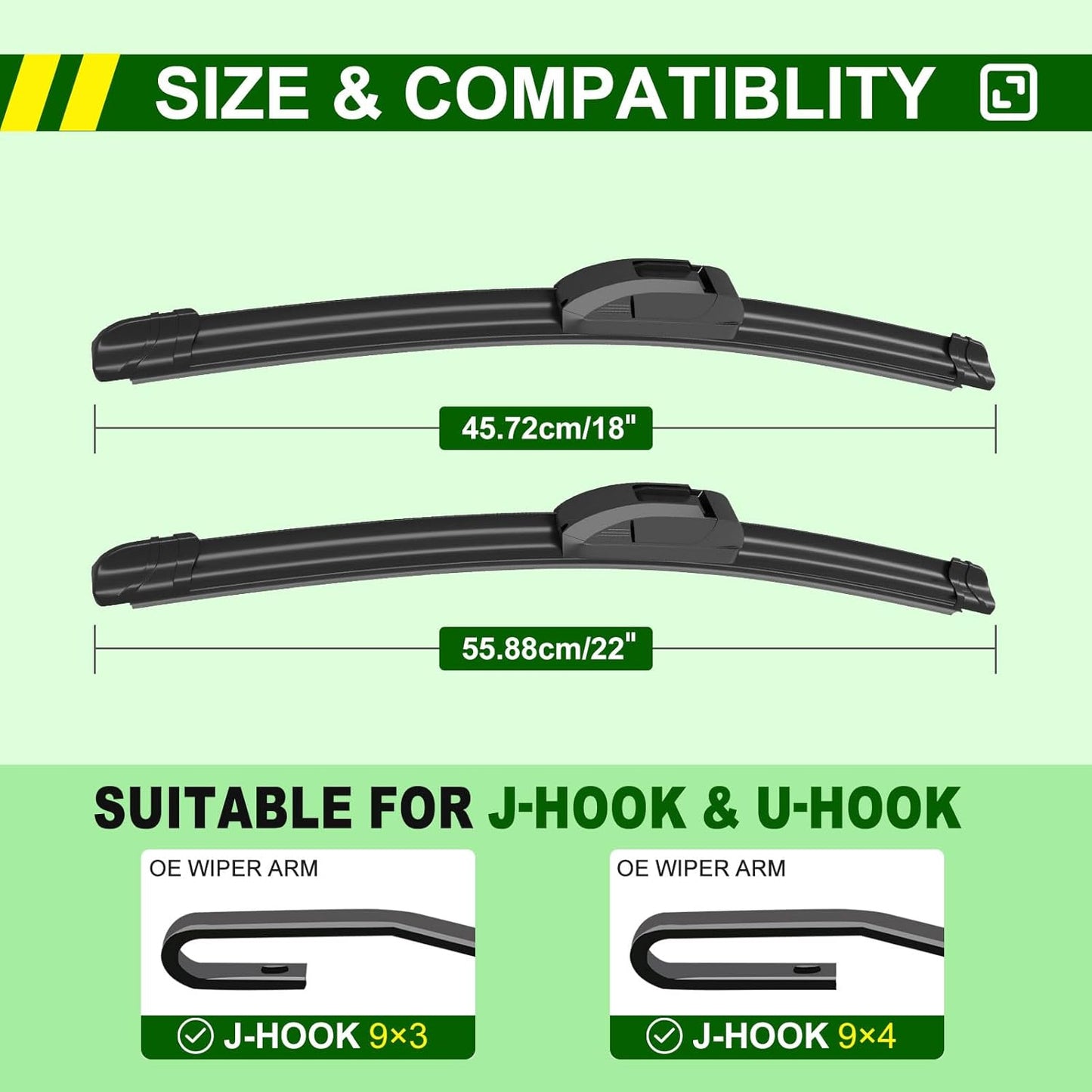 OEM Quality 22in + 18in Premium All-Season Windshield Wiper Blades for Original Equipment Replacement(Set of 2)