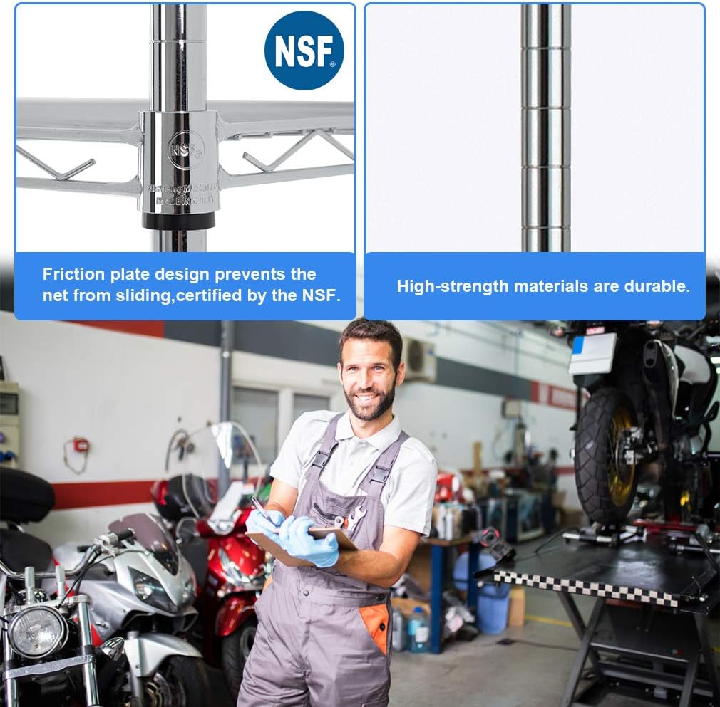 BestOffice 14''Wx36''Dx72''H NSF Wire Shelf Metal 5 Shelf Wire Shelving Unit Storage Shelves Heavy Duty Height Adjustable Utility Commercial Grade Steel Layer Shelf Rack Organizer,Chrome