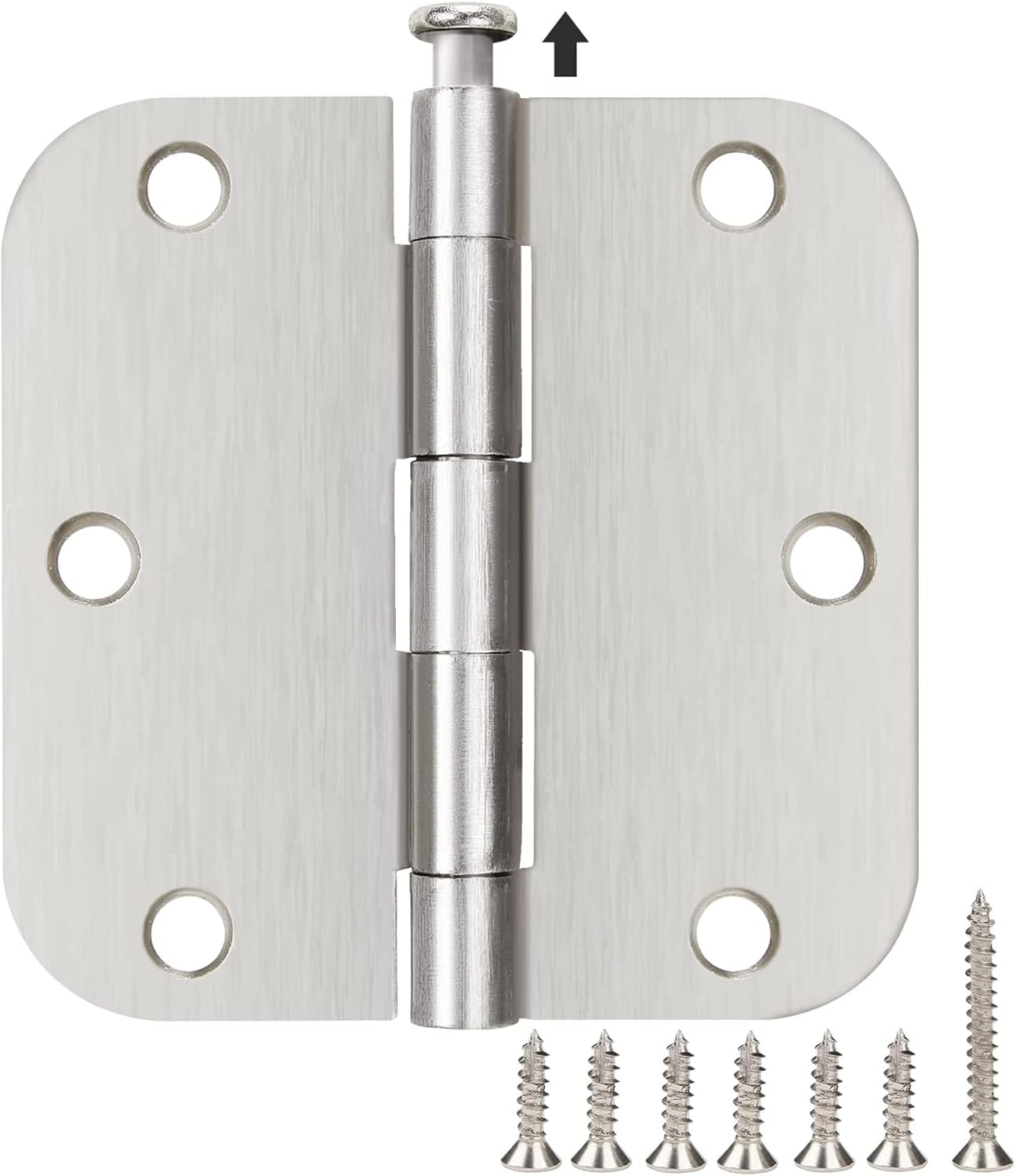 12 Pack Interior 3.5" Brushed Nickel Door Hinges for Doors 3 1/2 Inch Rounded 5/8" Noise Free Residential Standard Hinge for Study Spare/Play/Lounge/Bed Room,Walk-in Closet,DIY Table,Celler,Balcony