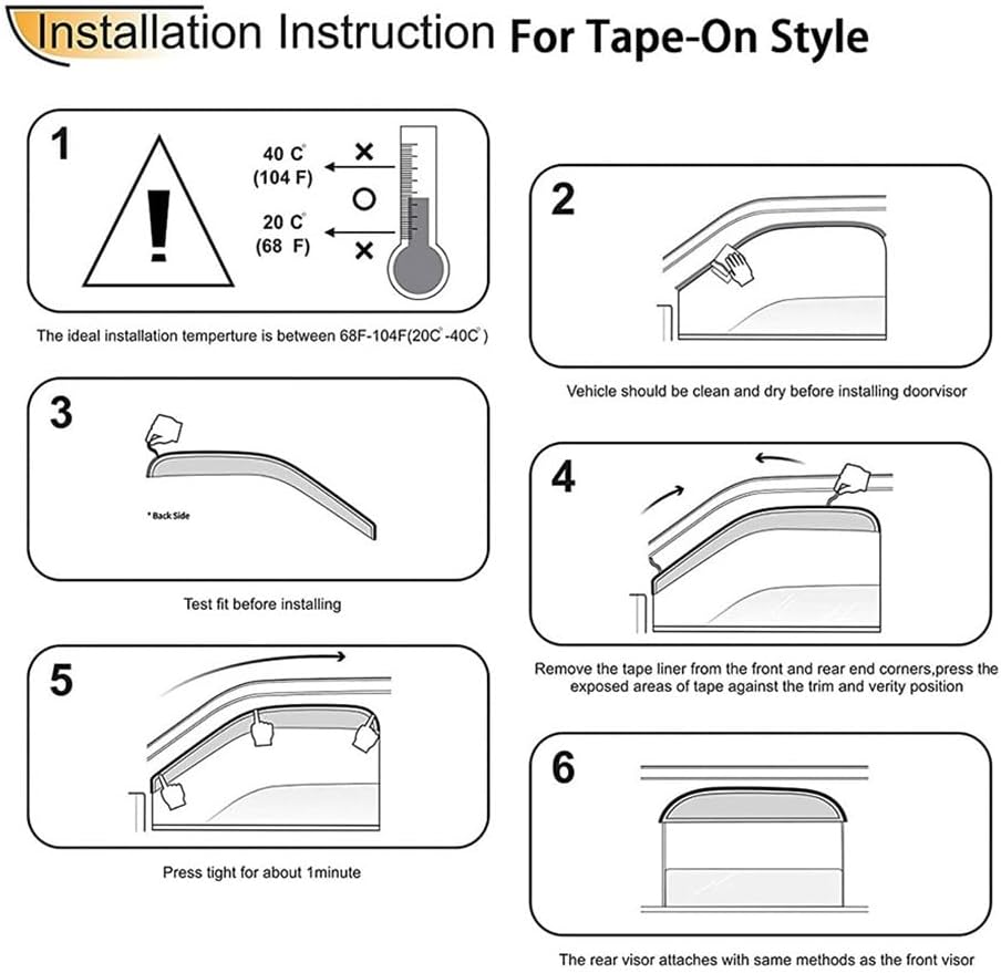 Chrome Side Window Visors Vent Deflector for 2013-2019 Ford Escape,4pcs Outside Tape-On Sun Rain Guards Set 94383Y