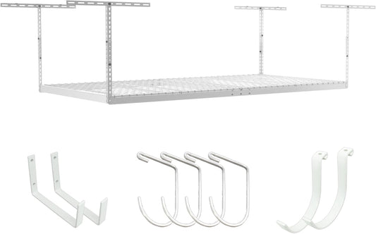 SafeRacks 4x8 Overhead Garage Storage Rack Heavy Duty - White (12"-21") - Holds 600 lb