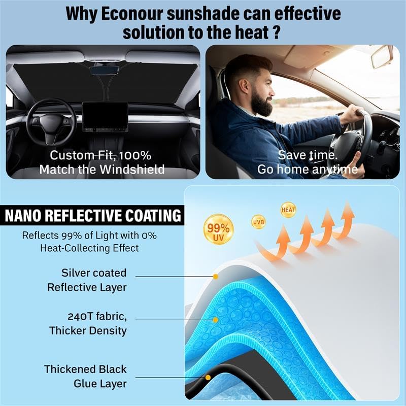 EcoNour Windshield Sunshade Compatible for Nissan Altima 2019-2024 2025-240T Polyester Material Cars Sun Visor Reflector Blocks UV Rays - Foldable Sunshade Interior Protection Accessories