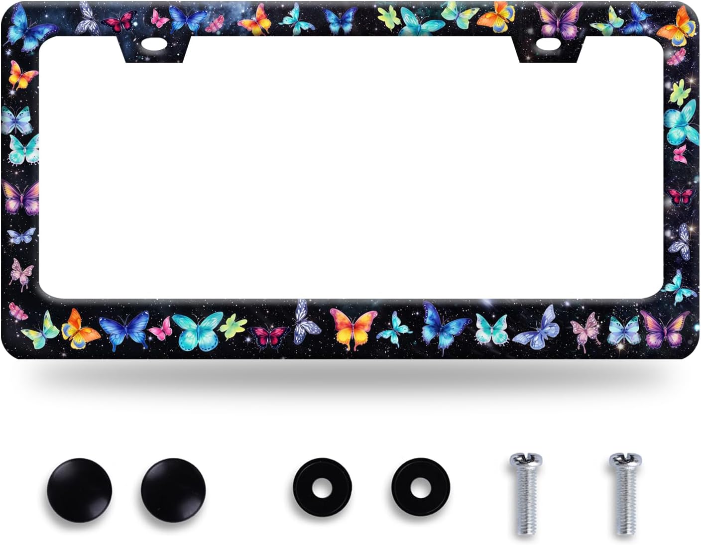 Beautiful Butterfly License Plate Frame Watercolor License Plate Stainless Steel Colorful License Plate Holder Car Accessory with Screws Car Decoration 12.3" x 6.3" Fits Standard Vehicles Size