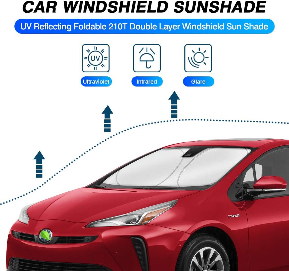 KUST Windshield Sun Shade for 2016-2022 Toyota Prius Hatchback (NOT for Prius C or Prius V) Custom Fit Window Shade Foldable Sun Visor Protector Blocks UV Rays Keep Your Car Cooler