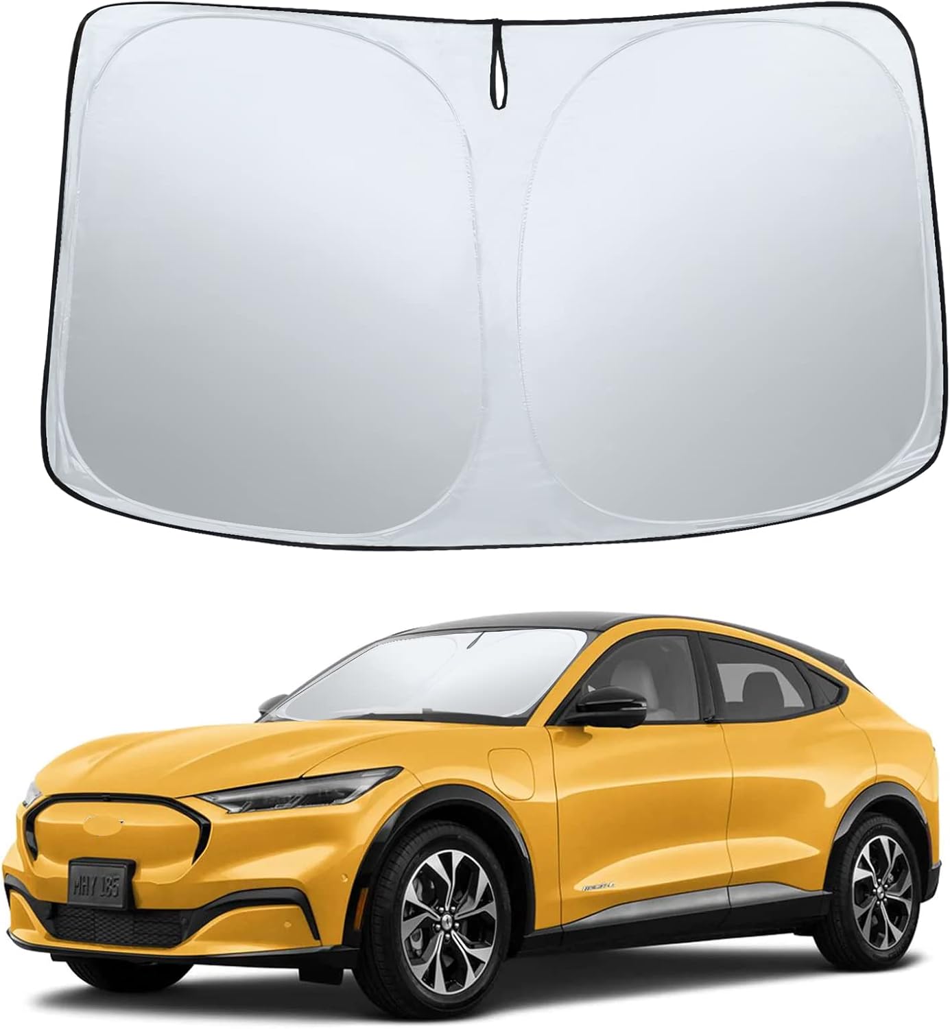 Sze Windshield Sunshade for 2021-2022 2023 2024 2025 Ford Mustang Mach-E, Foldable Front Window Sun Shade UV Reflector Sun Visor Privacy Protection Light Weight Keep Vehicle Cool-New Upgrade Sunshade
