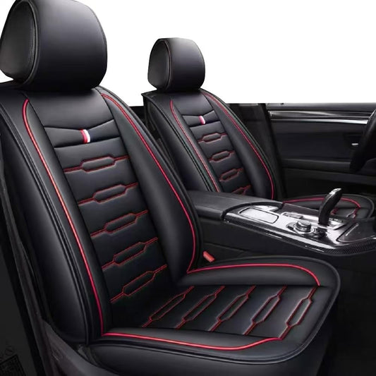 Seat Covers Full Set, Waterproof Leather Seat Covers for Cars, 5 Seats Universal Car Seat Protectors, Black Car Seat Covers Car Seat Cushions Fit for Most Cars (Black-red)