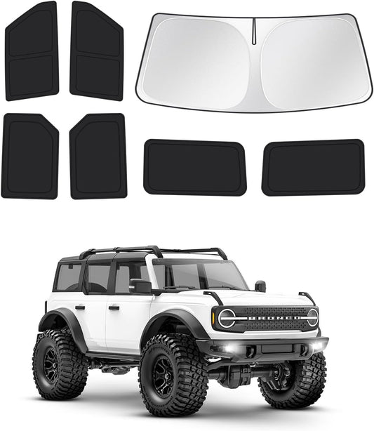 Windshield Sun Shade for 2021-2025 2026 Ford Bronco 4 Door Side Rear Window Shade Cover Sun Visor Shield Privacy Protection Keep Vehicle Cool Black 7PCS