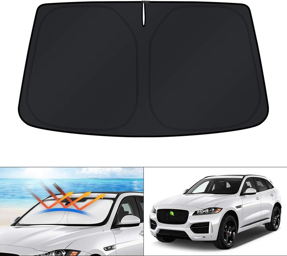 KUST Windshield Sun Shade for Jaguar F-Pace 2016-2024 2025 F Pace Accessories Custom Fit Sunshade Foldable Window Sun Visor Protector Blocks UV Rays Keep Your Car Cooler